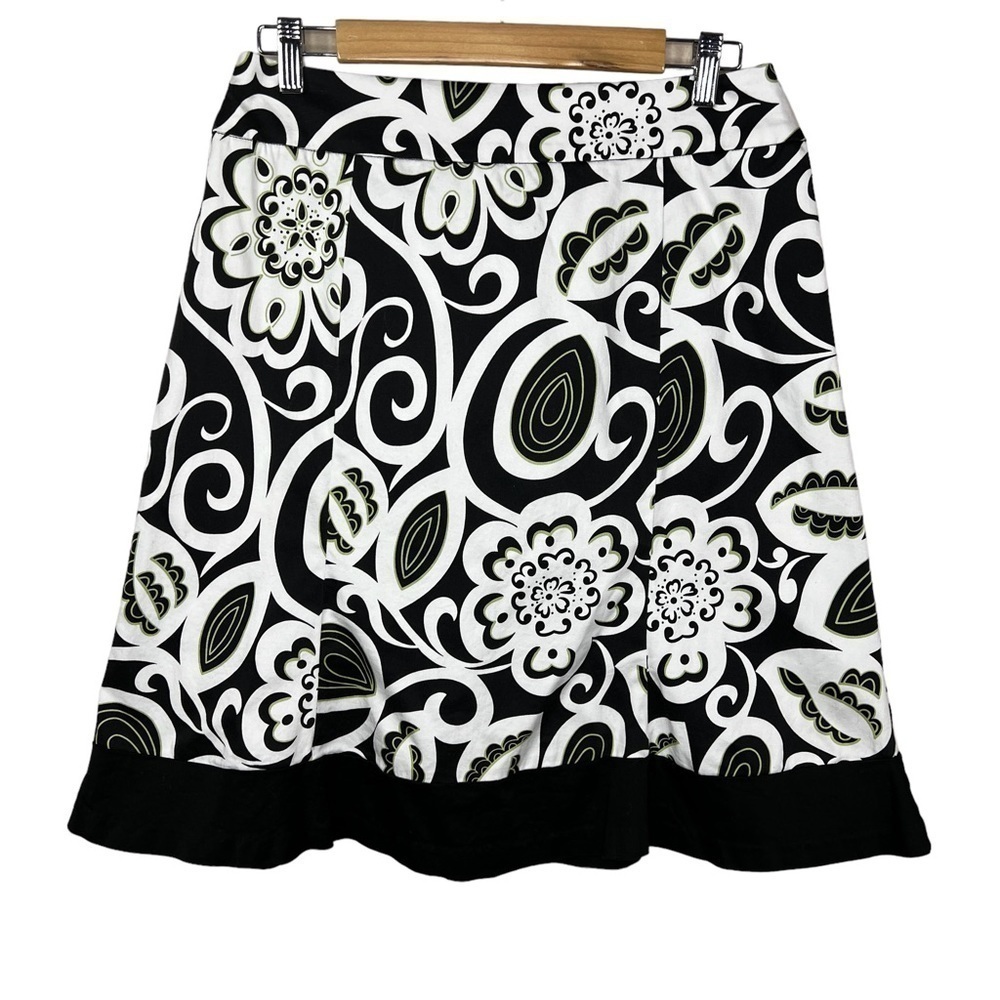 Size 10 Floral A Line Lined Skirt Black Green White Studio I Classic